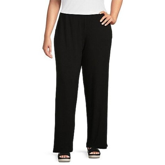 Eileen Fisher Black Crepe Straight Leg Pull On Pants L - Picture 1 of 5